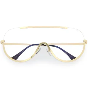 Oversize Semi Rimless Metal Trim Shield Blue Light Glasses C460