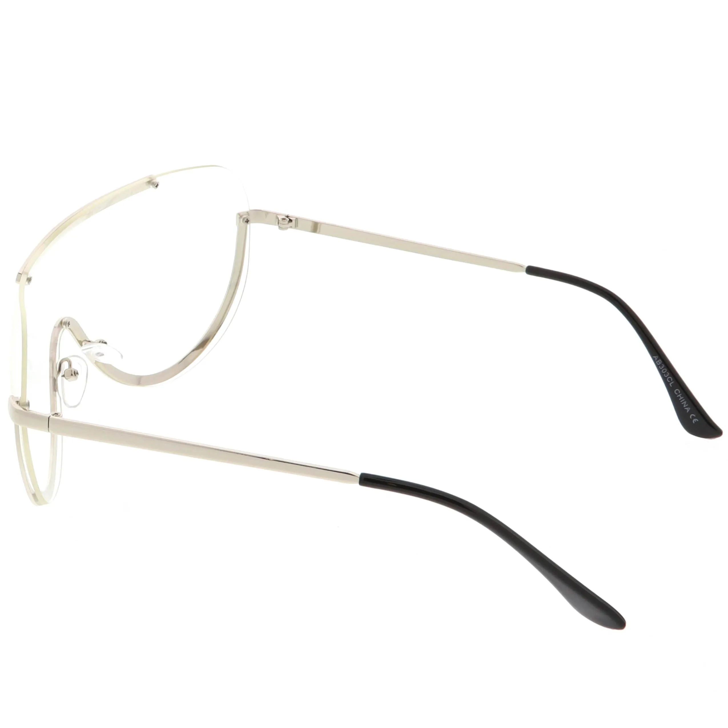 Oversize Semi Rimless Metal Trim Shield Blue Light Glasses C460