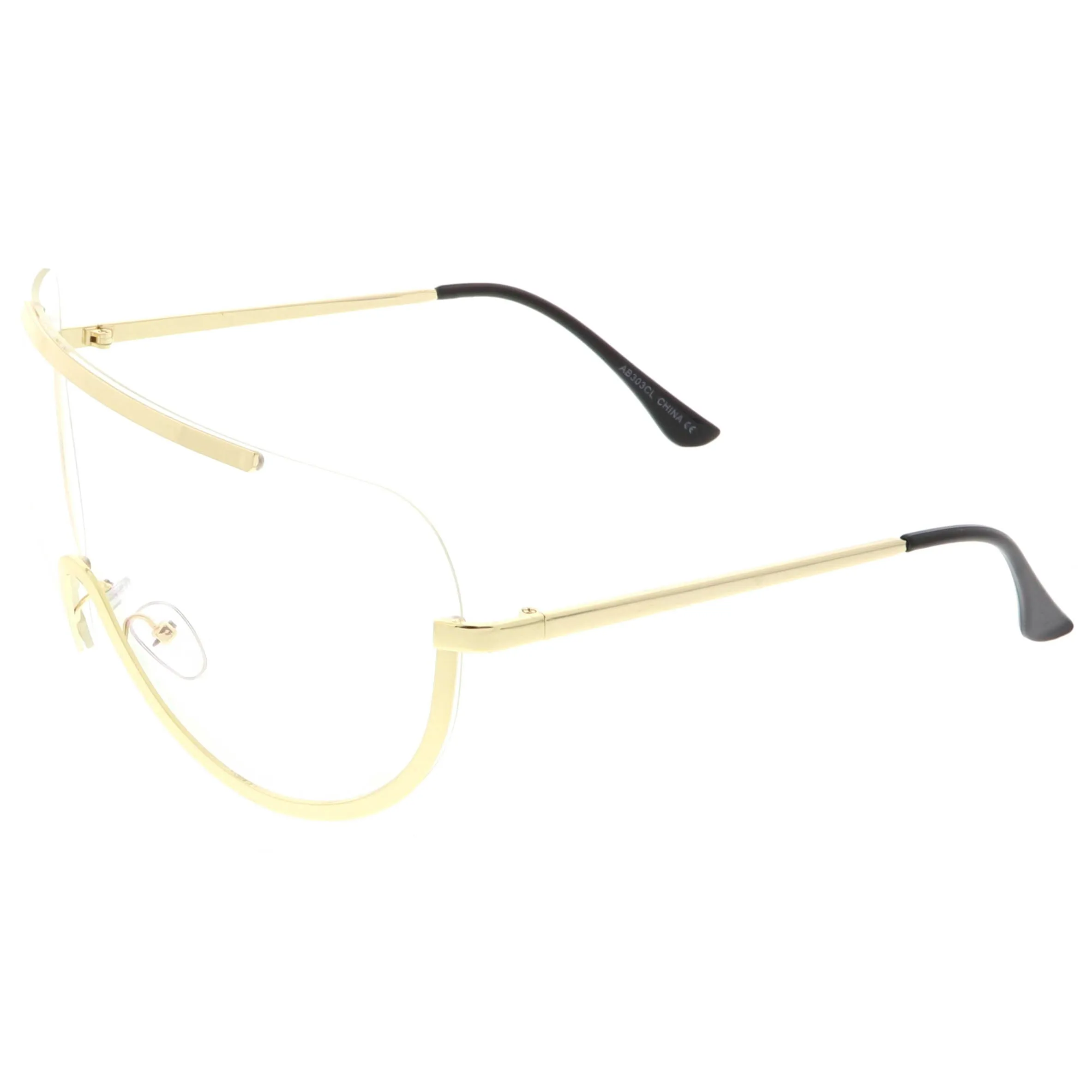 Oversize Semi Rimless Metal Trim Shield Blue Light Glasses C460