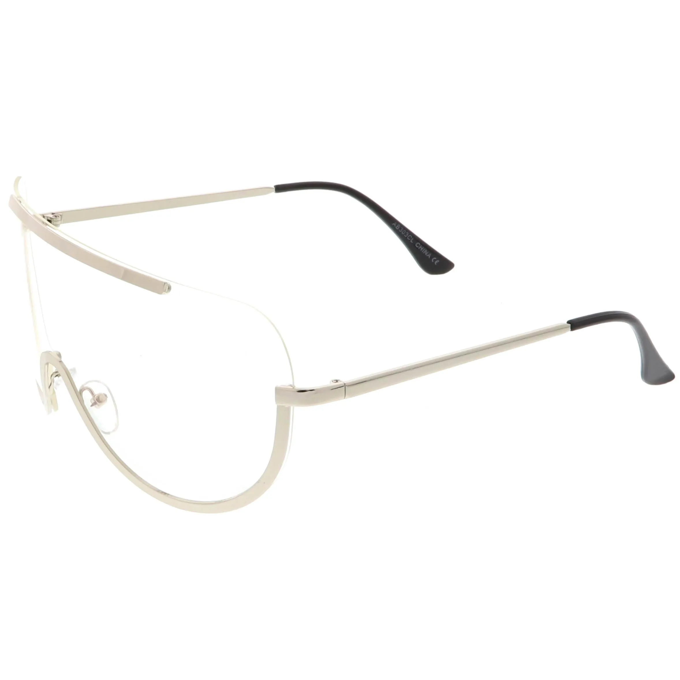 Oversize Semi Rimless Metal Trim Shield Blue Light Glasses C460