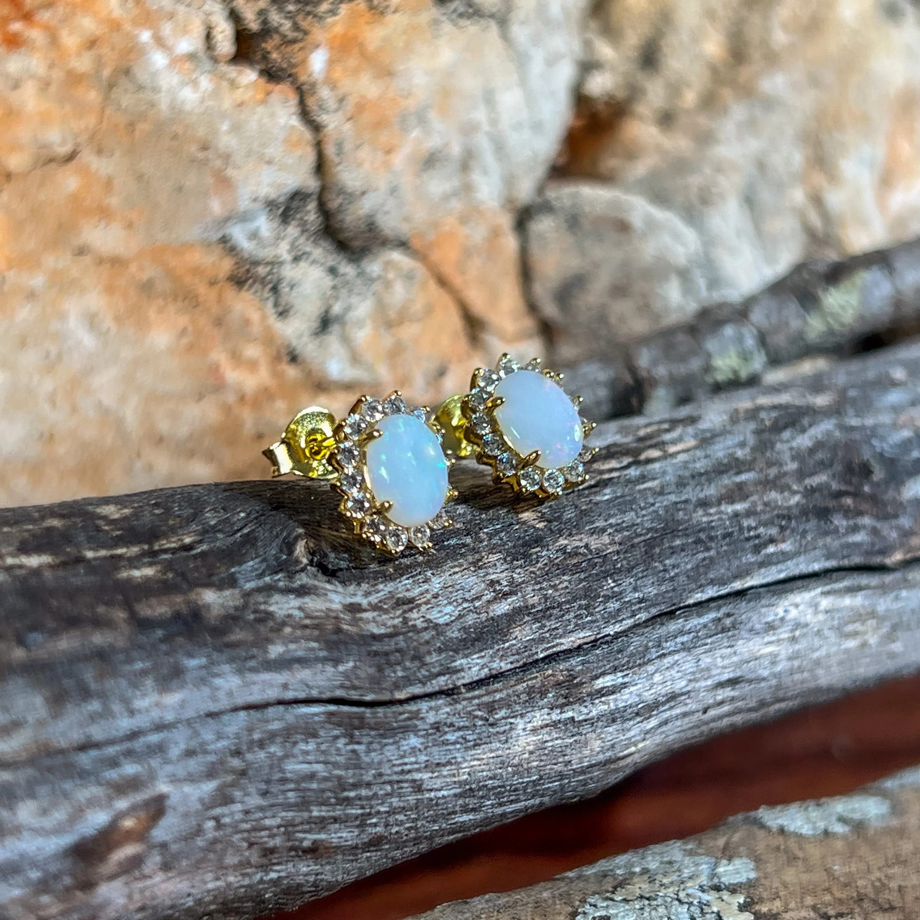 Pair of Gold plated silver White Opal cluster earring studs