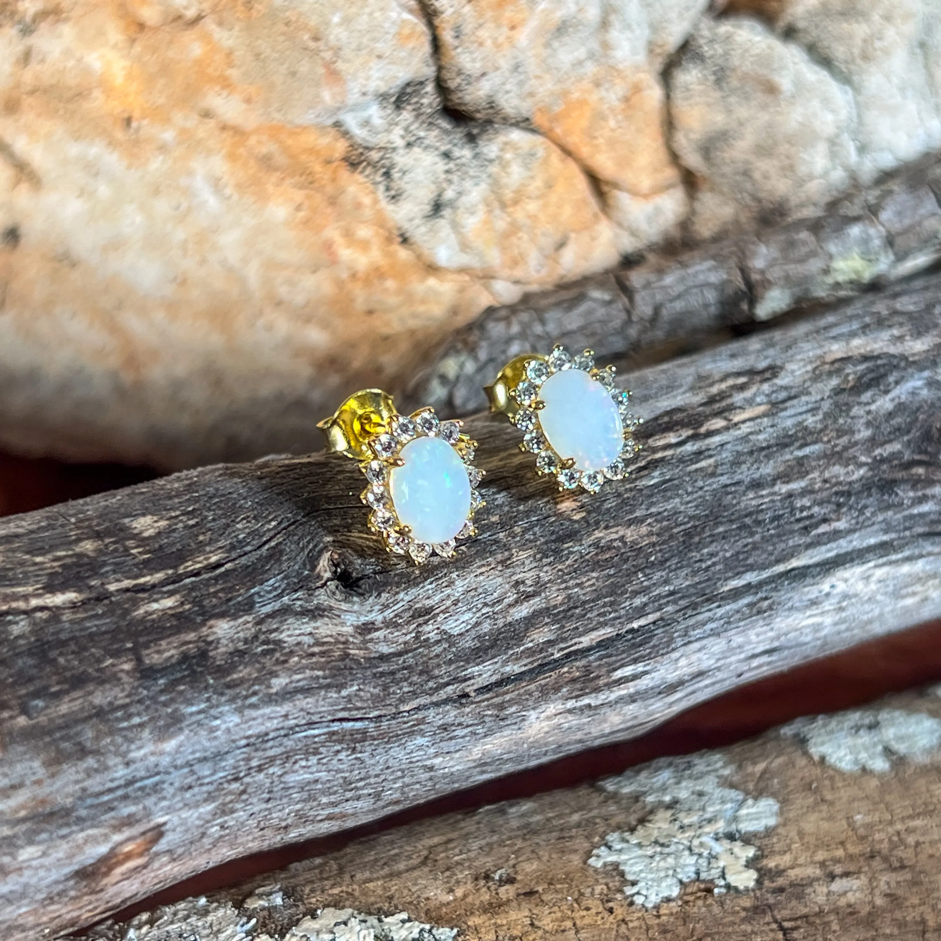Pair of Gold plated silver White Opal cluster earring studs