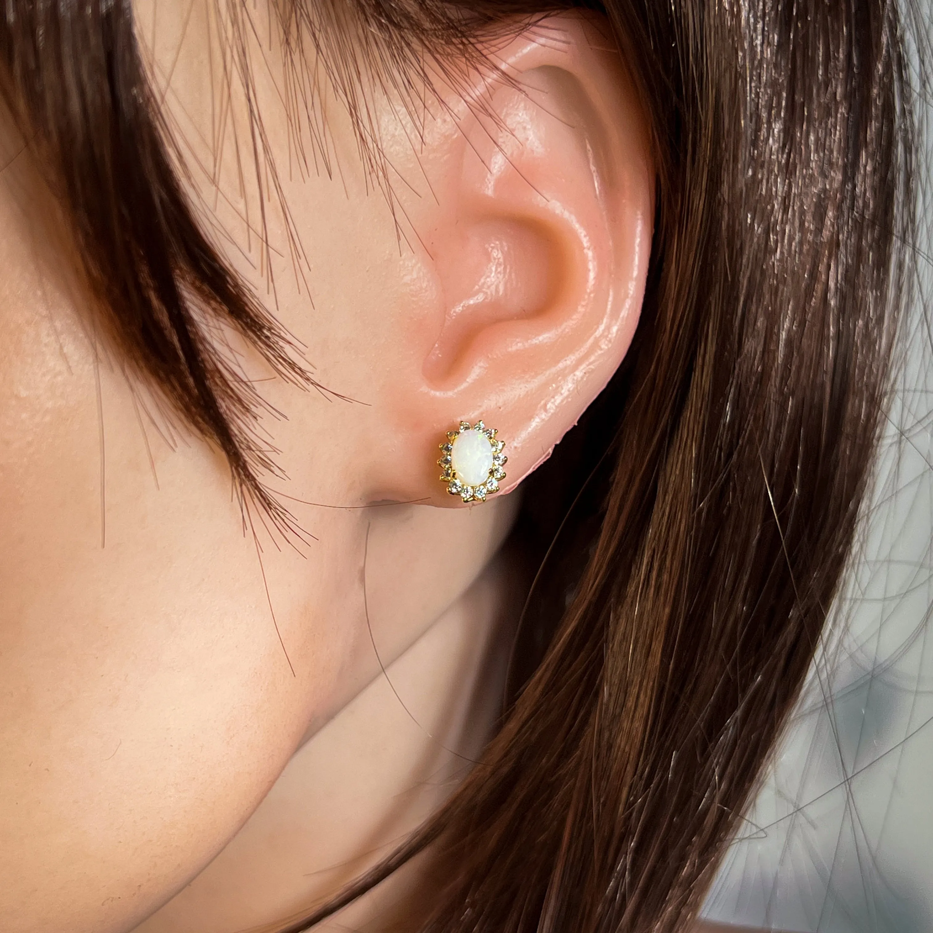 Pair of Gold plated silver White Opal cluster earring studs