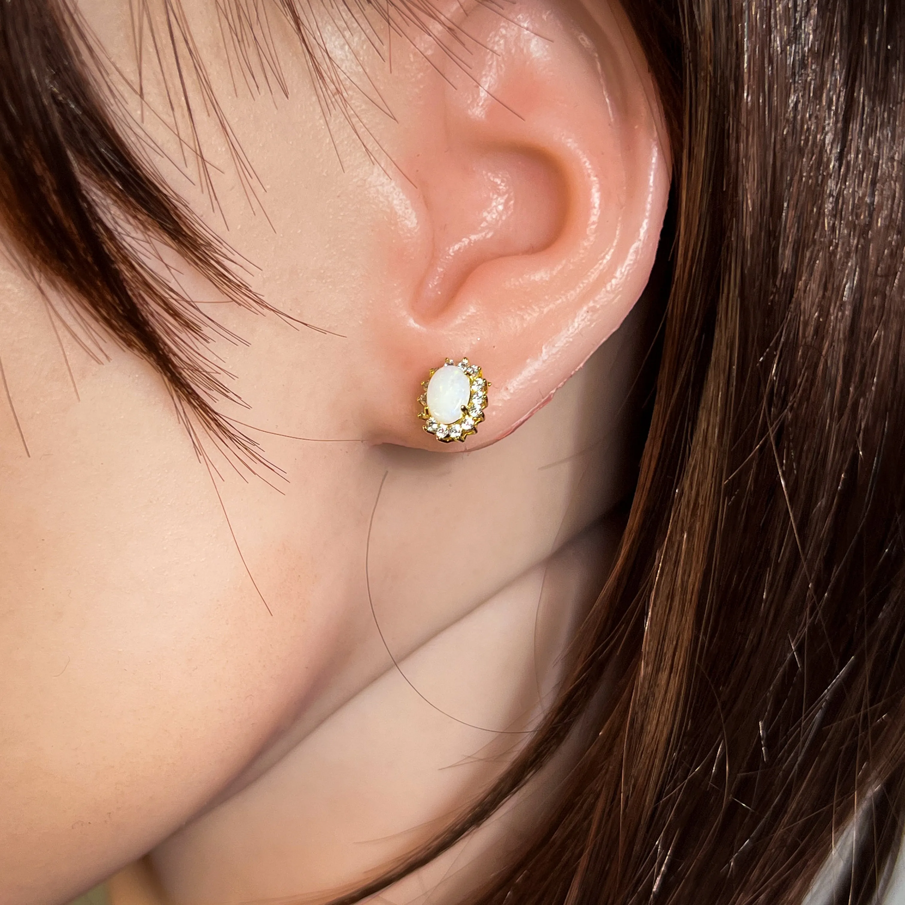 Pair of Gold plated silver White Opal cluster earring studs