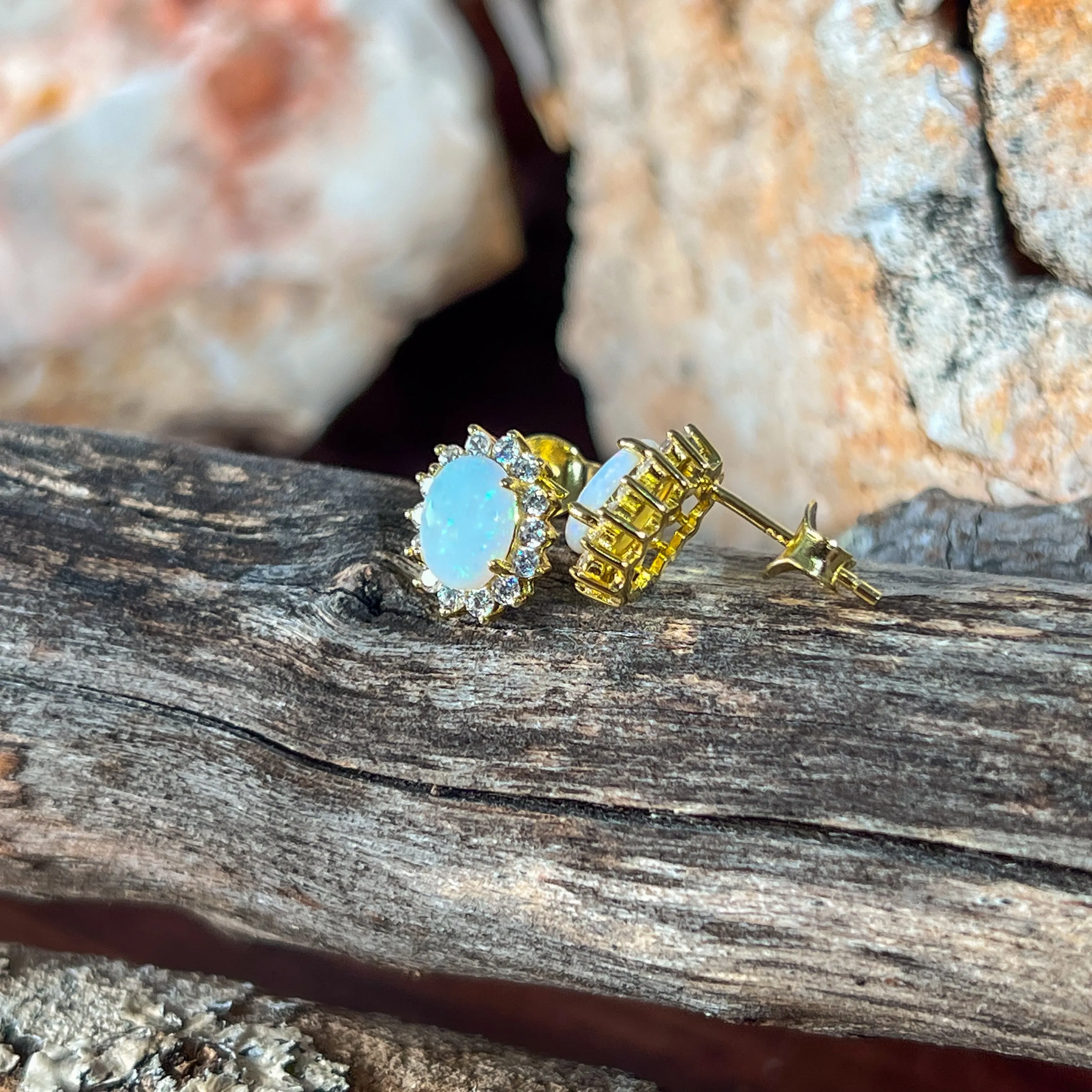 Pair of Gold plated silver White Opal cluster earring studs