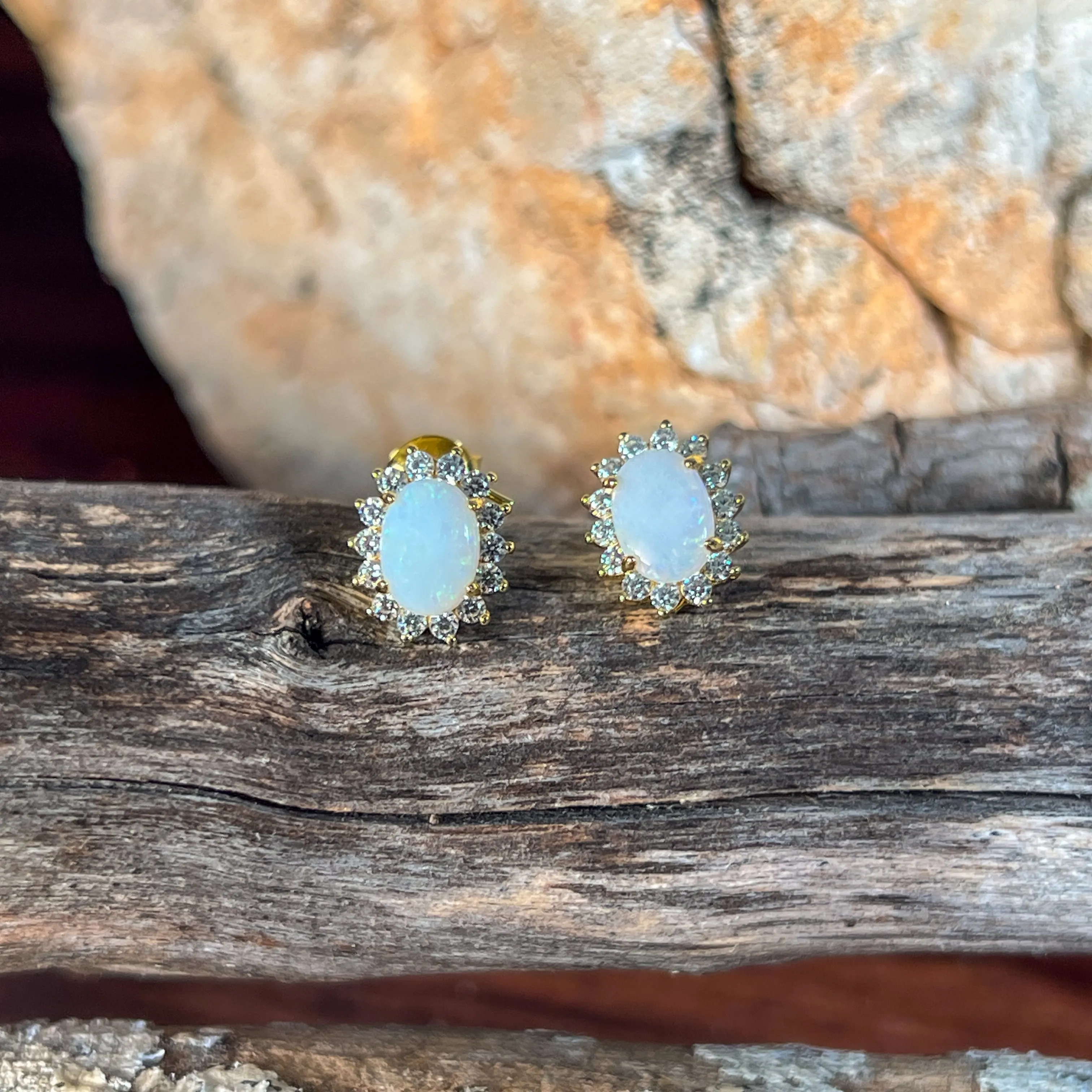 Pair of Gold plated silver White Opal cluster earring studs