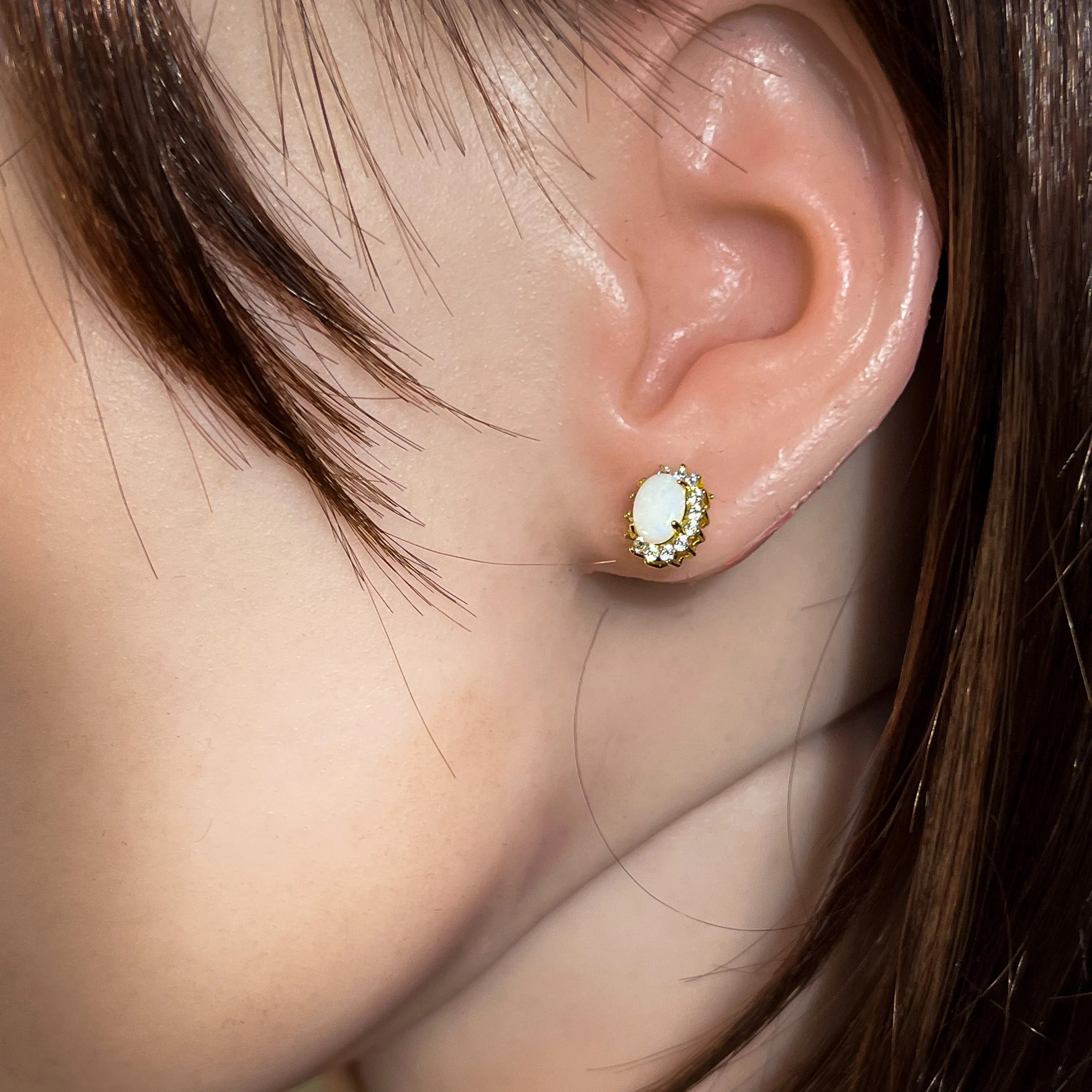 Pair of Gold plated silver White Opal cluster earring studs