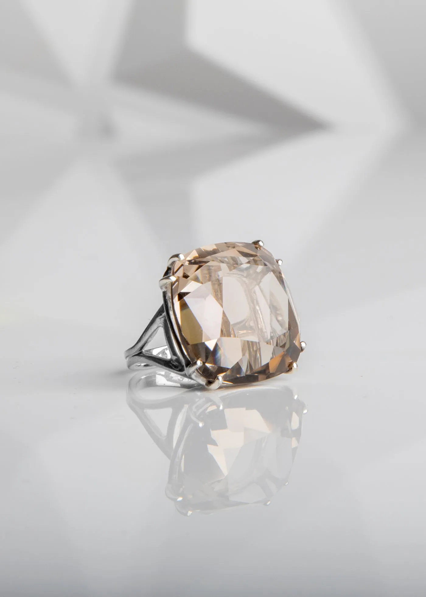 Pale Smokey Topaz Sterling Cocktail Ring, 34 Carat Cushion Cut