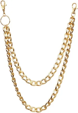 Pants Chain Simple Chunky Chain Trouser Chain Double Layer Gold With Jeans Cross Chain Silver Atmosphere Hundred Chain for Men and Women (Color : Gold, Size : One size)