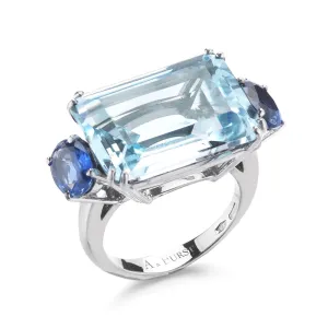 Party - Cocktail Ring with Blue Topaz and Kyanite, 18k White Gold