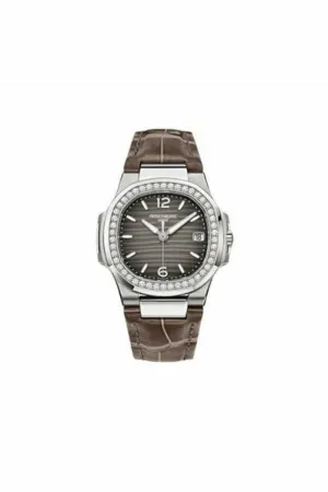 patek philippe nautilus 7010g-012 white gold diamond bezel grey dial ladies watch