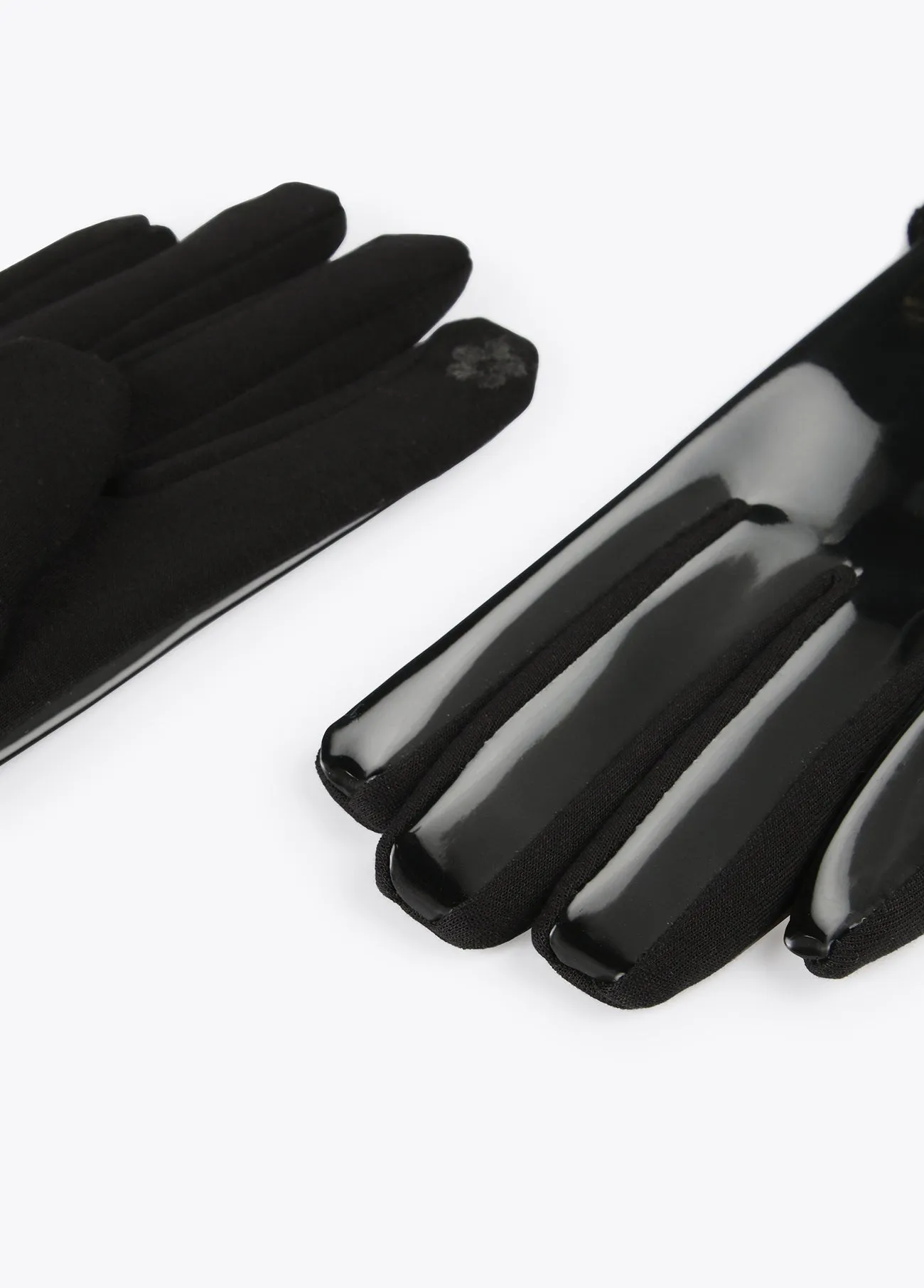 Patent leather buckle gloves