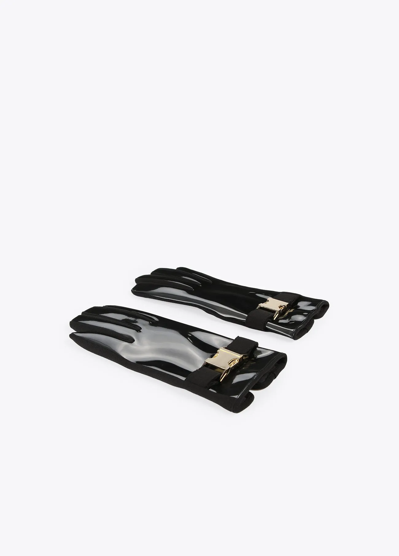 Patent leather buckle gloves