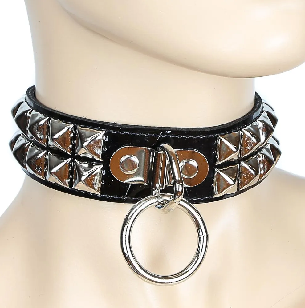 Patent Leather Studded Bondage Collar