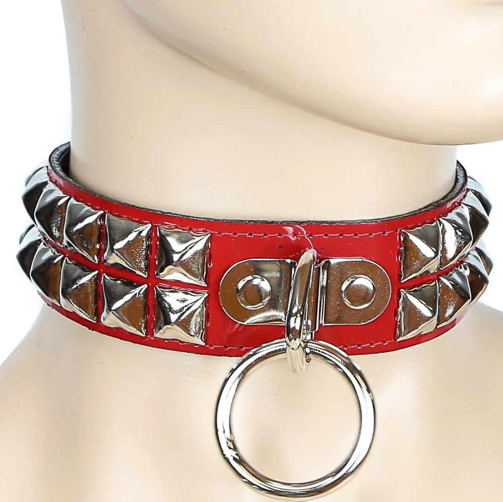 Patent Leather Studded Bondage Collar