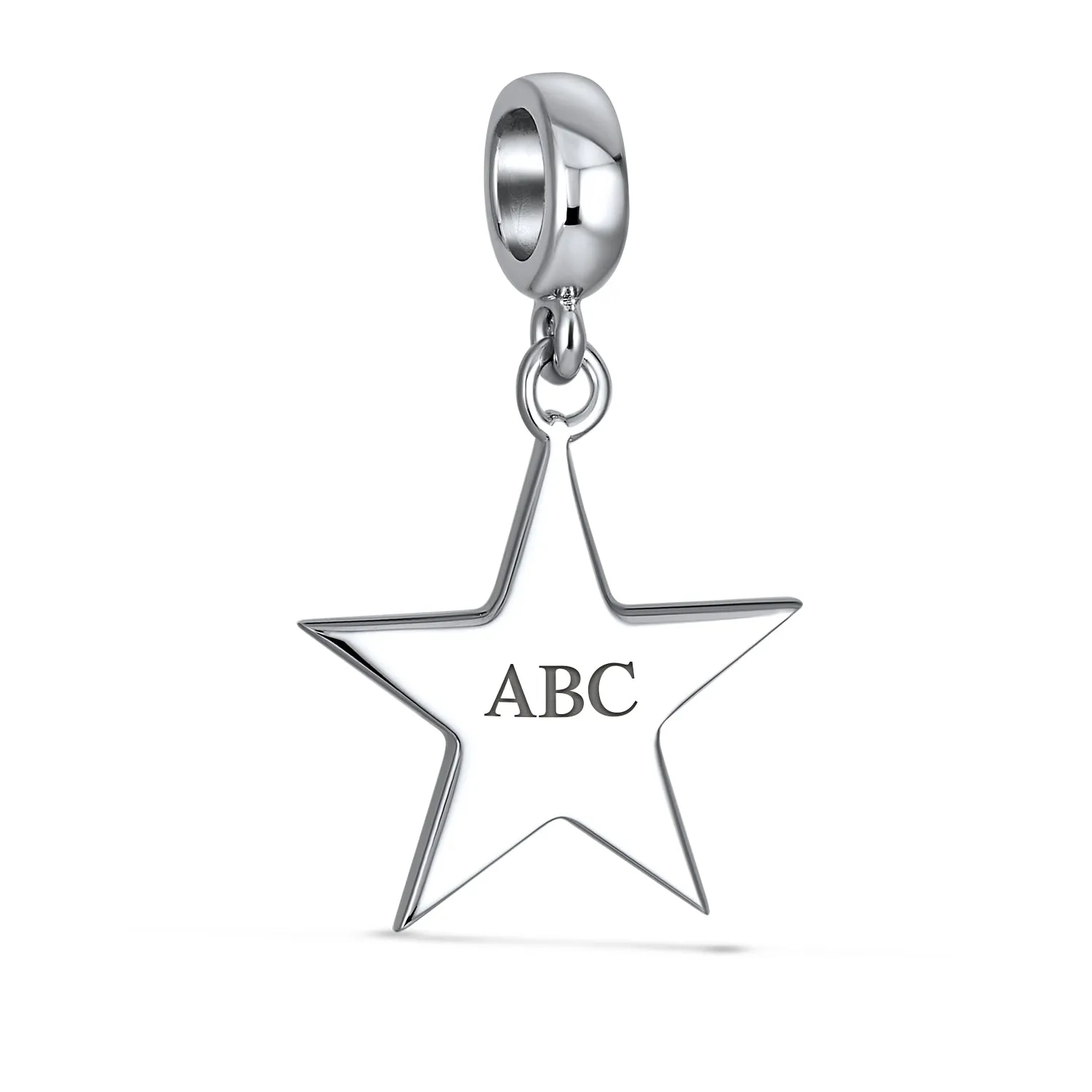 Patriotic Flag Star Dangle Charm Bead Sterling Silver for European Bracelet