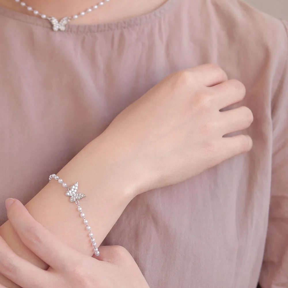 Pave Butterflu Pearly Chain Bracelet