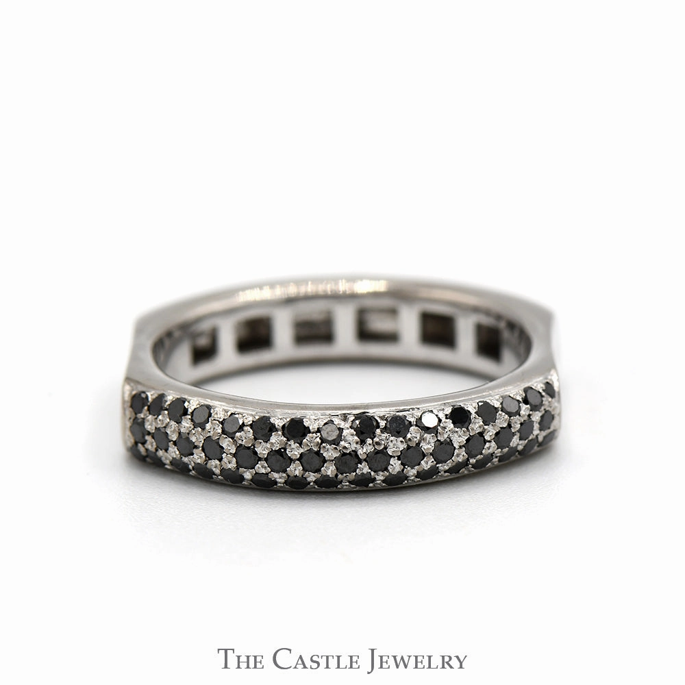 Pave Set Black Diamond Cluster Band with Squared Shank in 18k White Gold Simple Craft