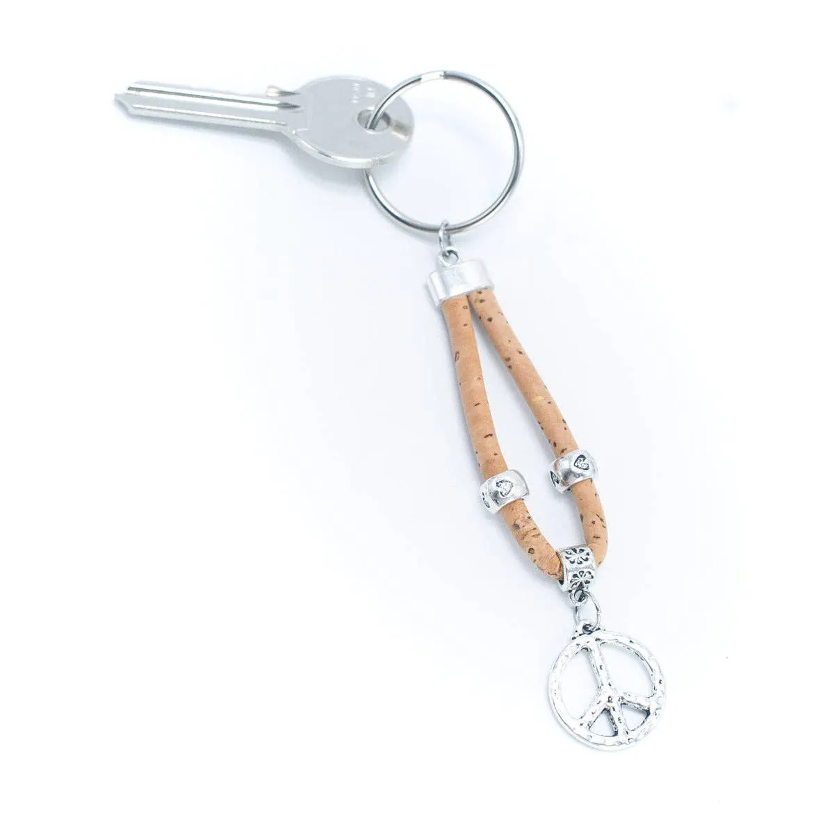 Peace Charm handmade cork keychain  I-075-MIX-10