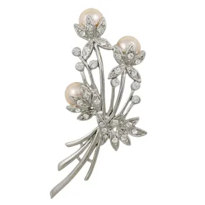Peach Pearls and Clear Crystals Flower Buds Brooch Pin - PRP040PC