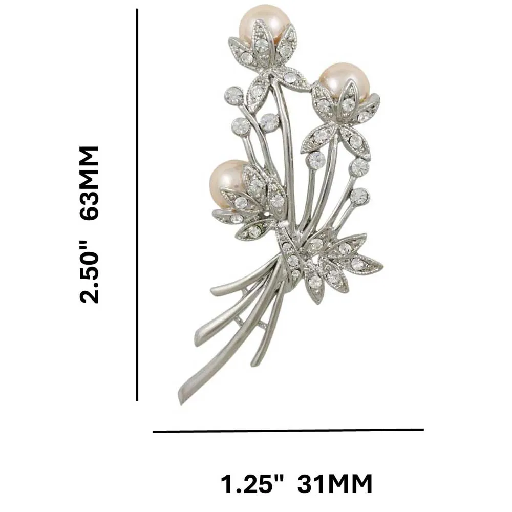 Peach Pearls and Clear Crystals Flower Buds Brooch Pin - PRP040PC