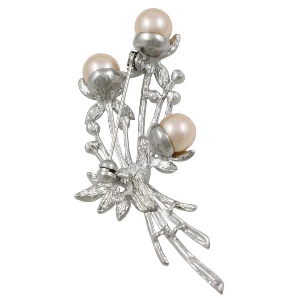 Peach Pearls and Clear Crystals Flower Buds Brooch Pin - PRP040PC