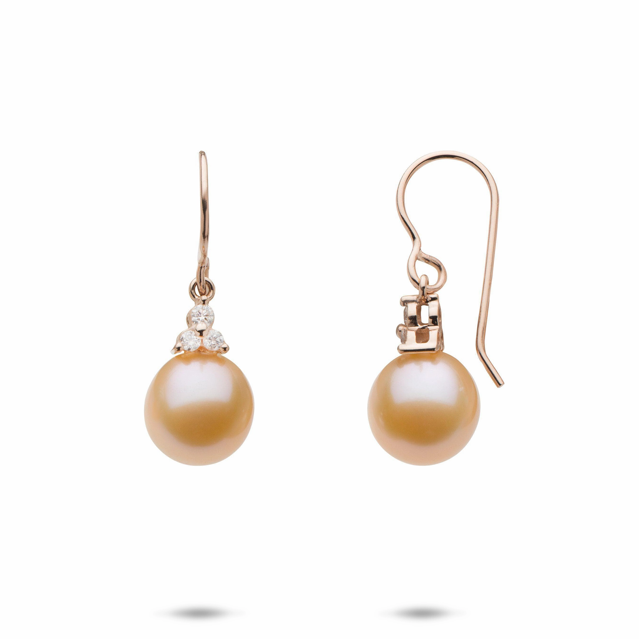 Peach Freshwater Pearl Earrings in Rose Gold with Diamonds - 9-10mm Urban Mood