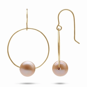 Cozy Detail Peach Freshwater Pearl Hoop Earrings in Gold - 9-10mm