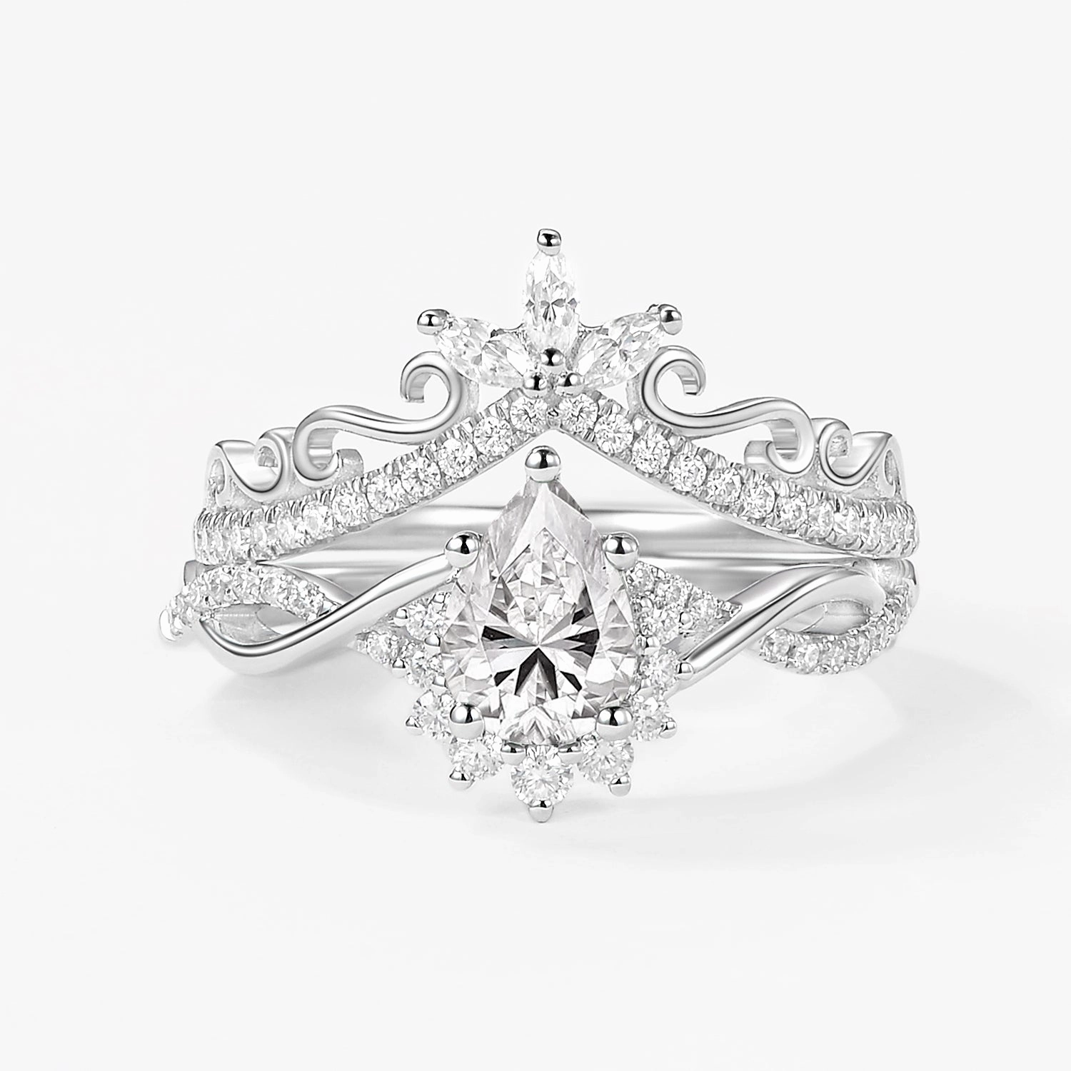 Pear Aquamarine Infinity Luxury Ring Set 2pcs - Aria Light Fit Sculpted Sparkle