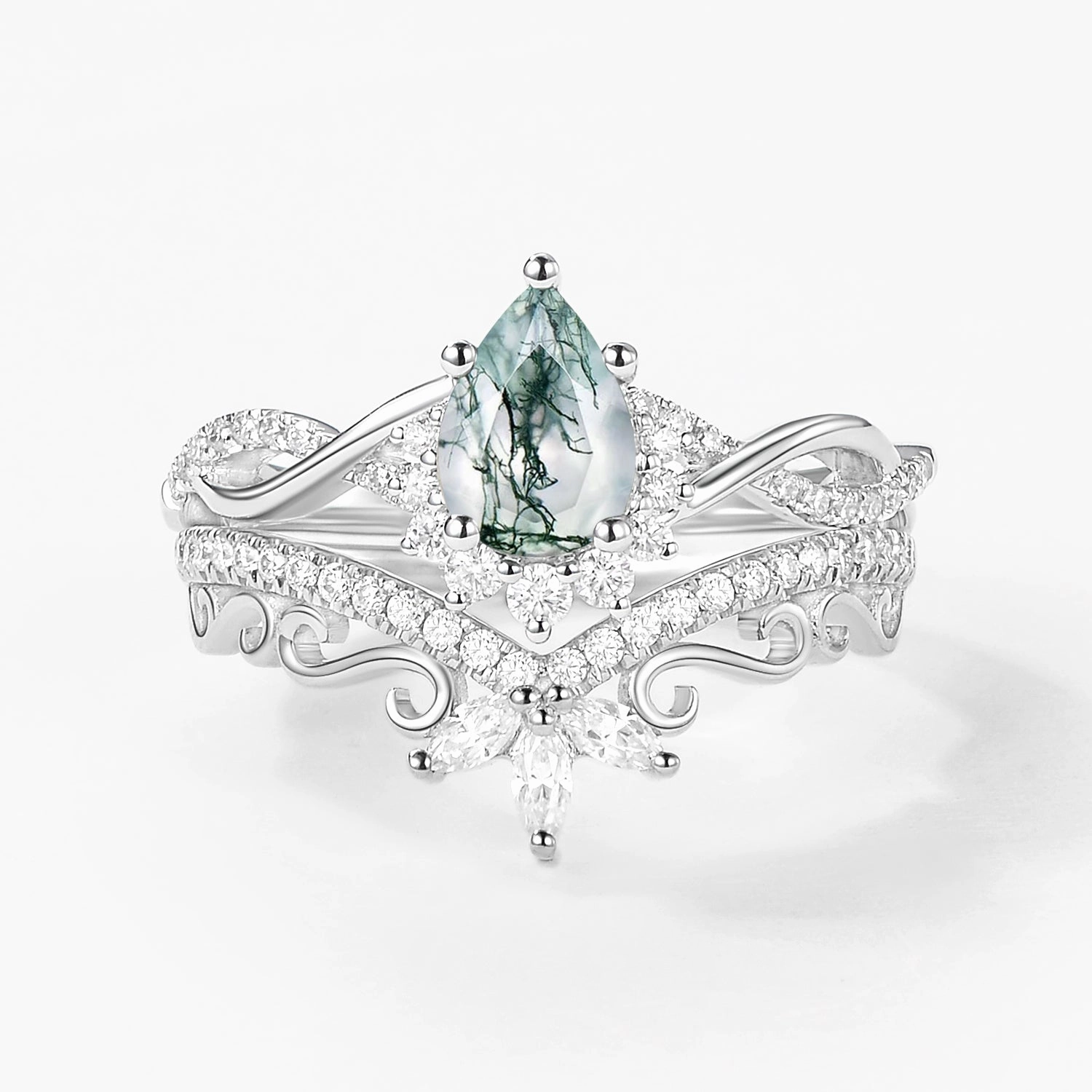 Pear Aquamarine Infinity Luxury Ring Set 2pcs - Aria Vibrant Jewelry Look Artisan Piece