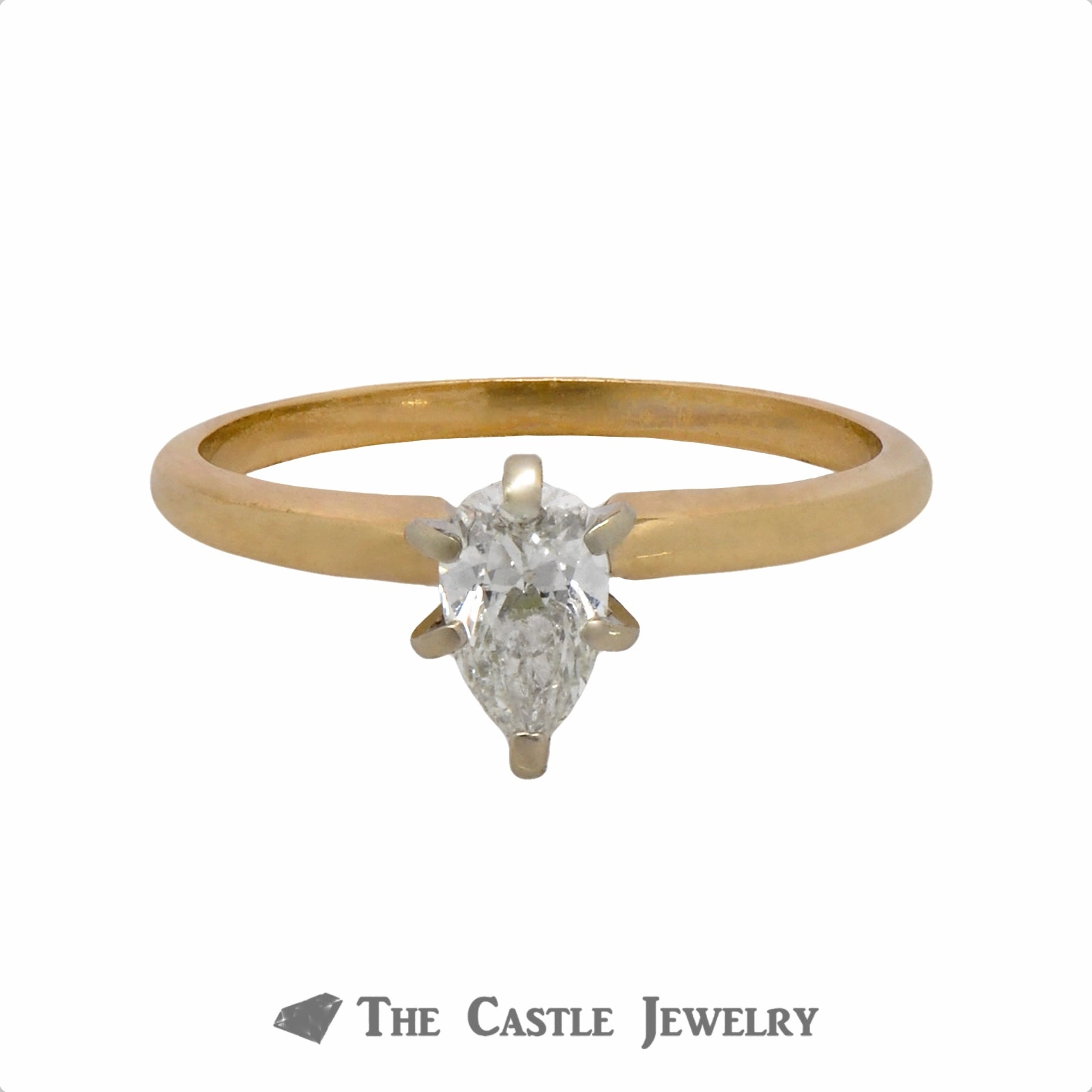 Pear Cut 1/2 carat Solitaire Engagement Ring in 14K Yellow Gold Clean Lines Opaque Surface