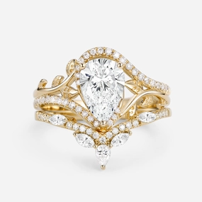 Pear Cut Lab Grown Diamond Leafy Ring Set 2pcs - Dalia Easy Match