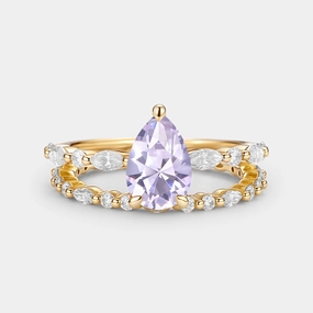 Cool feature Modern Spark Pear Cut Lab Lavender Sapphire Engagement Ring Set 2pcs - Thalia