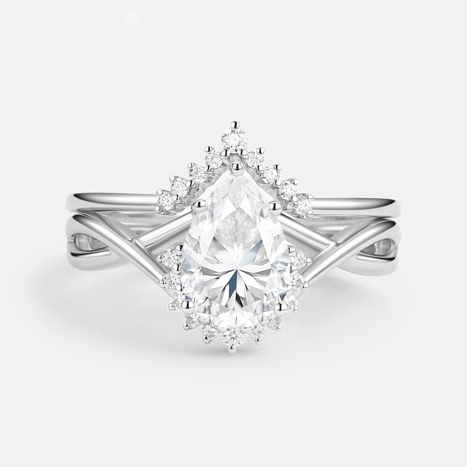 Pear Cut Moissanite Infinity Engagement Ring Set 2pcs Versatile Accent Date night
