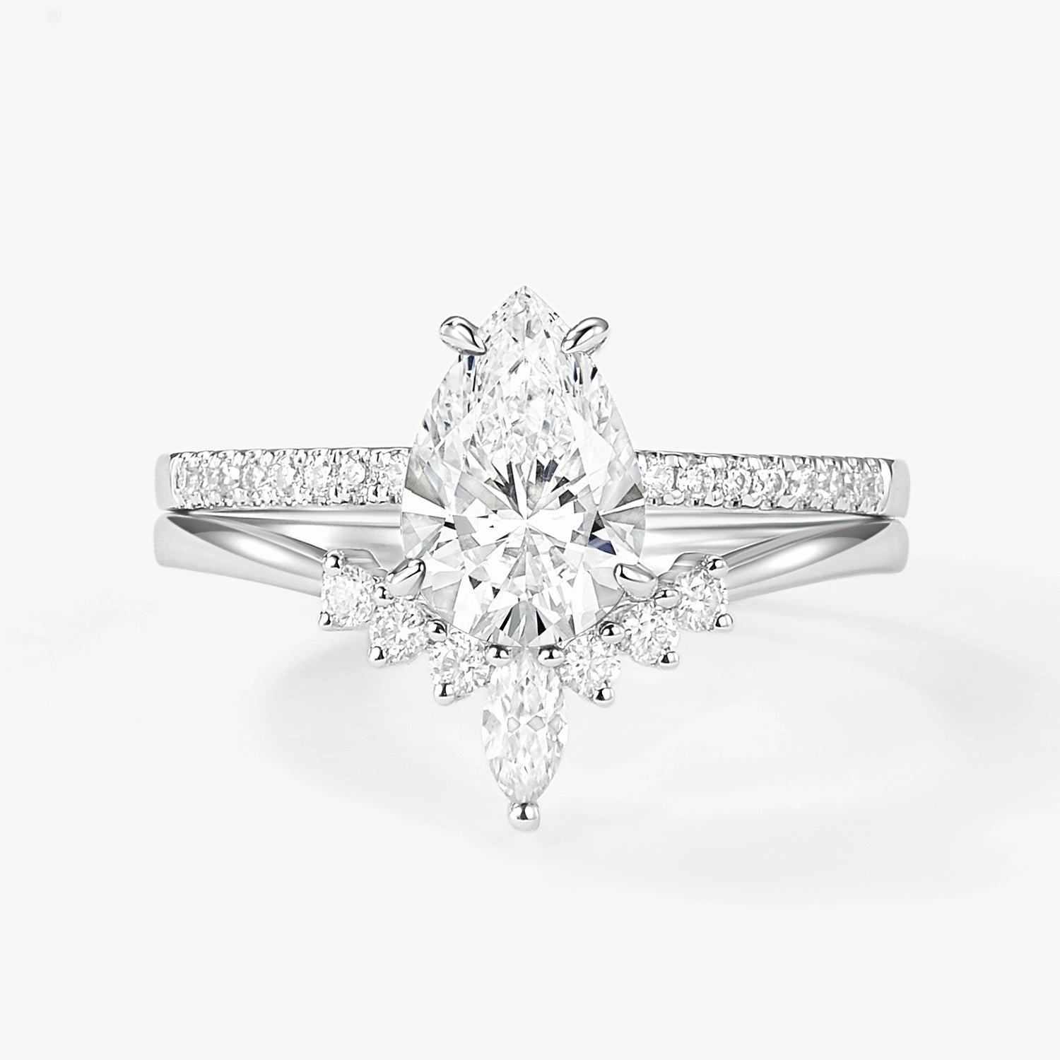 Pear Lab Grown Diamond White Gold Ring Set 2pcs Unique Piece
