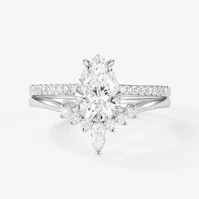 Pear Lab Grown Diamond White Gold Ring Set 2pcs Unique Piece