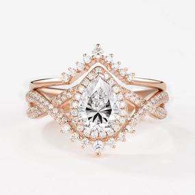 Pear Moissanite Halo Infinity Ring Set 2pcs - Valentina Light Radiance