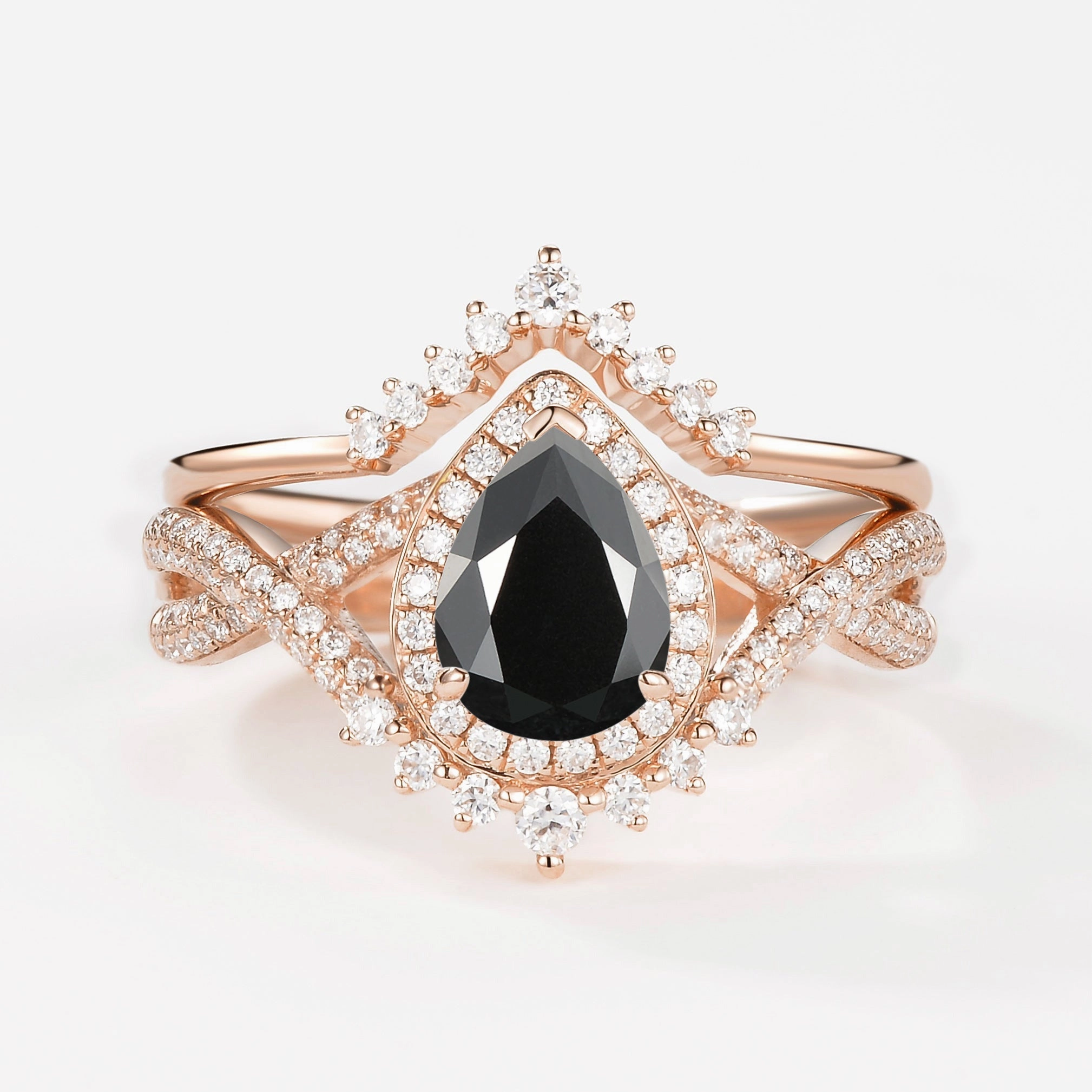 Pear Moissanite Halo Infinity Ring Set 2pcs - Valentina Luxe Mood