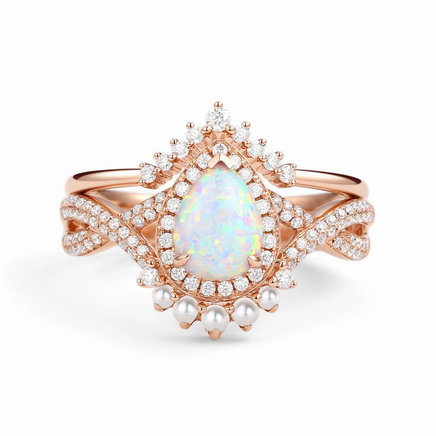 Refined Shine daily pick Pear Opal & Pearl Halo Infinity Ring Set 2pcs