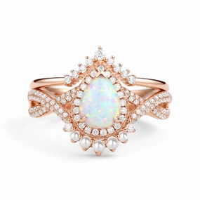Refined Shine daily pick Pear Opal & Pearl Halo Infinity Ring Set 2pcs