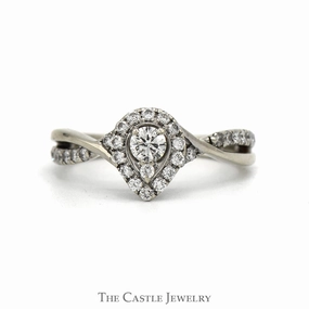 Pear Shape Diamond Engagement Ring With Round Brilliant Cut Diamond Halo And Sides .50CTTW In 14KT White Gold Low-Cost Symbol