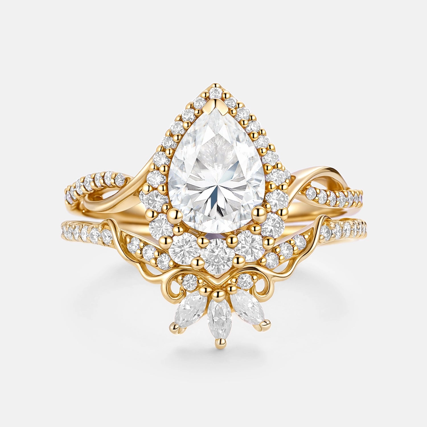 Pear Shaped  Moissanite Engagement Ring Set 2pcs - Vynne Distinctive Jewelry