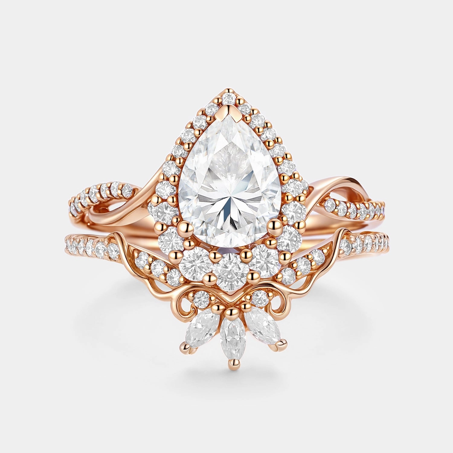 Sophisticated Appeal Pear Shaped  Moissanite Engagement Ring Set 2pcs - Vynne