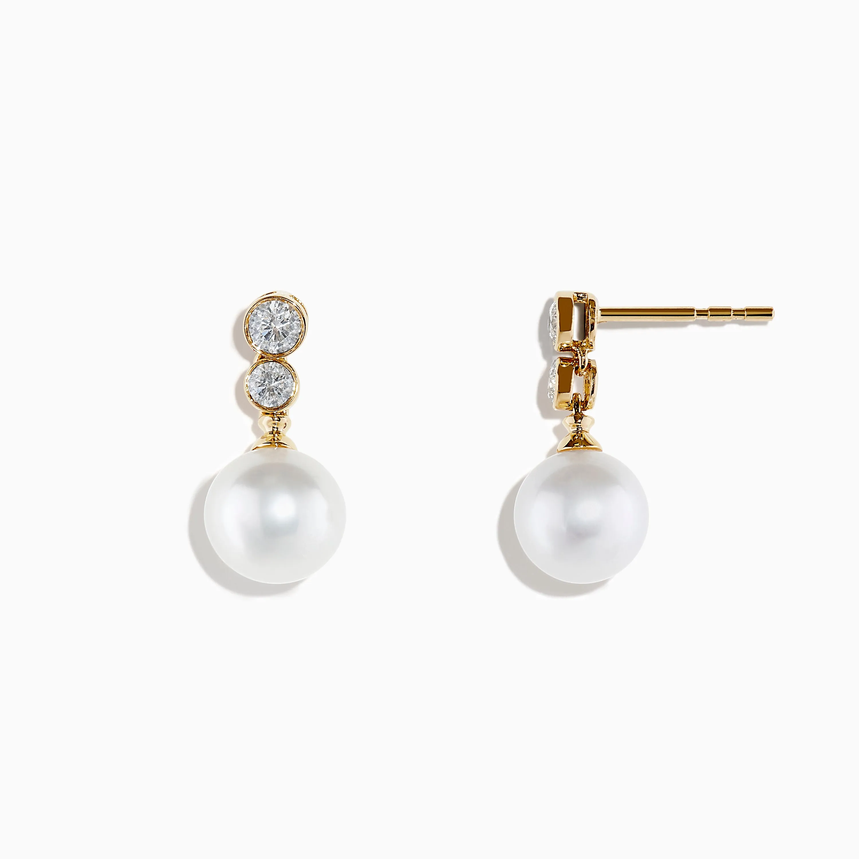 Pearl 14K Yellow Gold Fresh Water Pearl and Diamond Drop Earrings