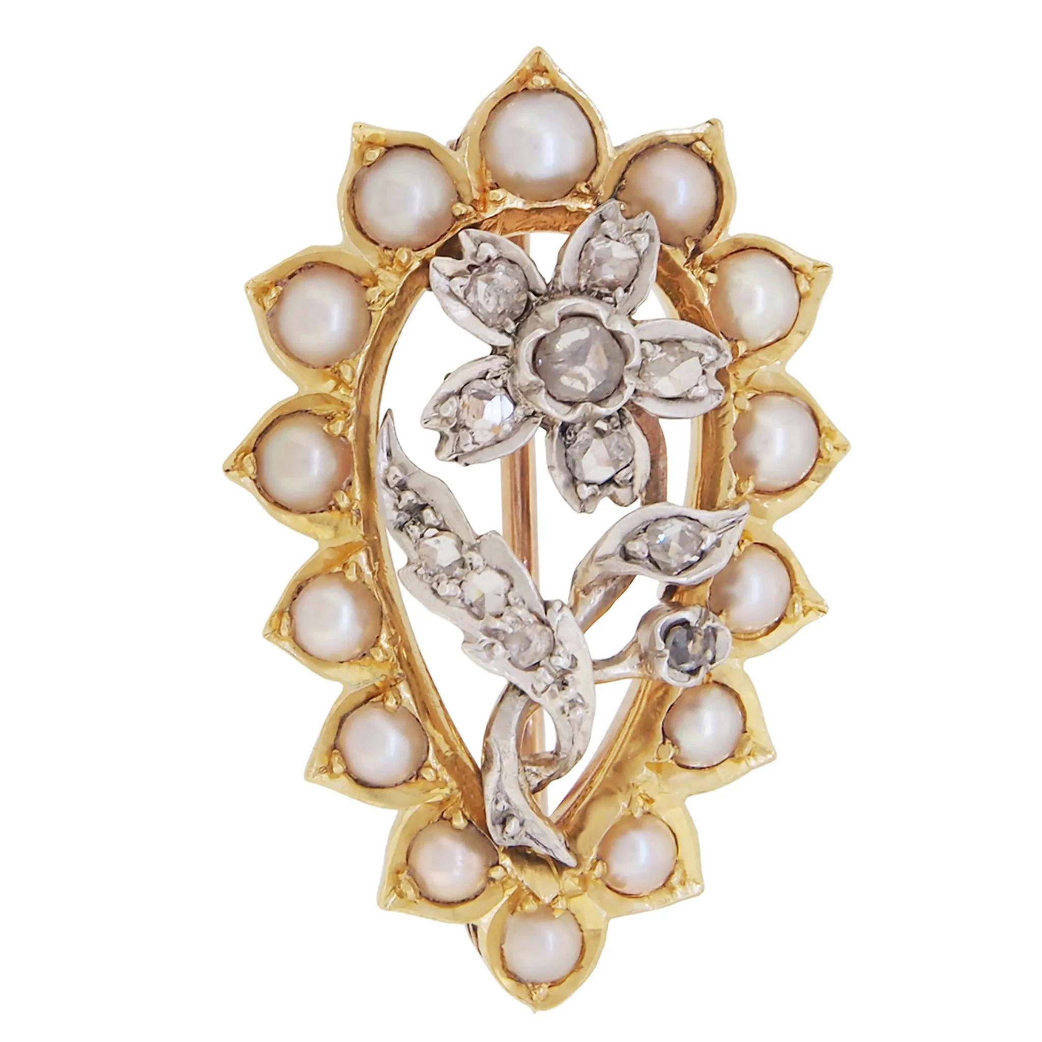 Pearl & Diamond Set Brooch & Fitted Case