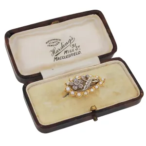 Pearl & Diamond Set Brooch & Fitted Case