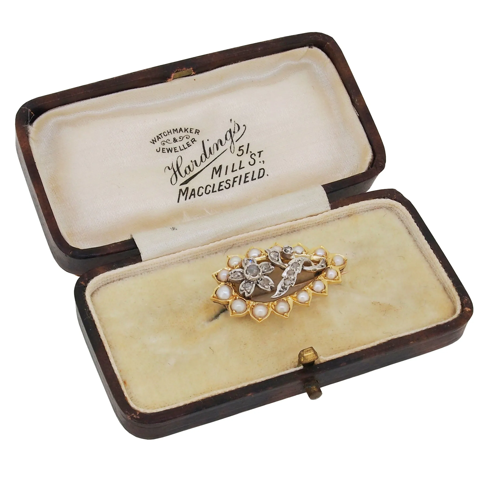 Pearl & Diamond Set Brooch & Fitted Case
