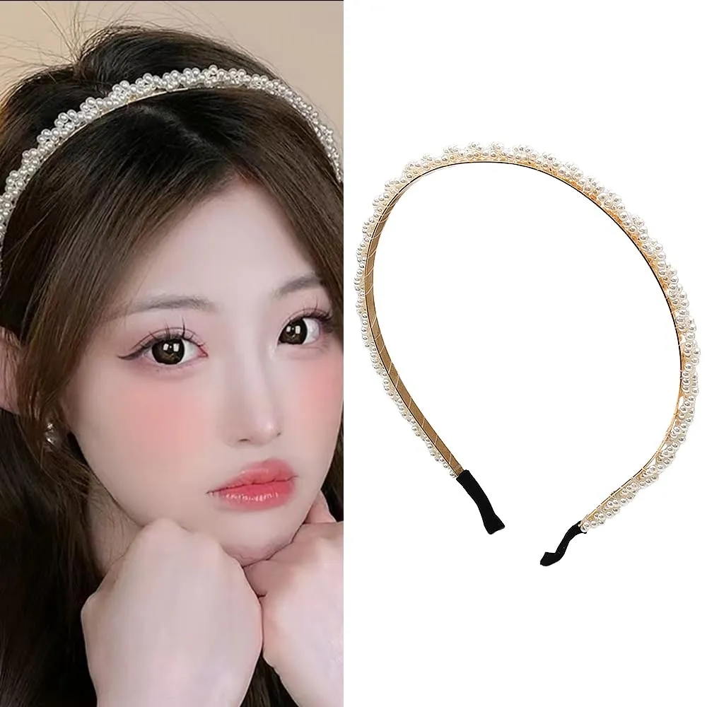 Pearl Headband for Women Girls Faux Pearl Hairbands Hair Hoop White Bridal Headpiece for Bride Hair Hoop Headwear Elegant Beaded Headbands for Prom Parties Wedding Hair Accessories