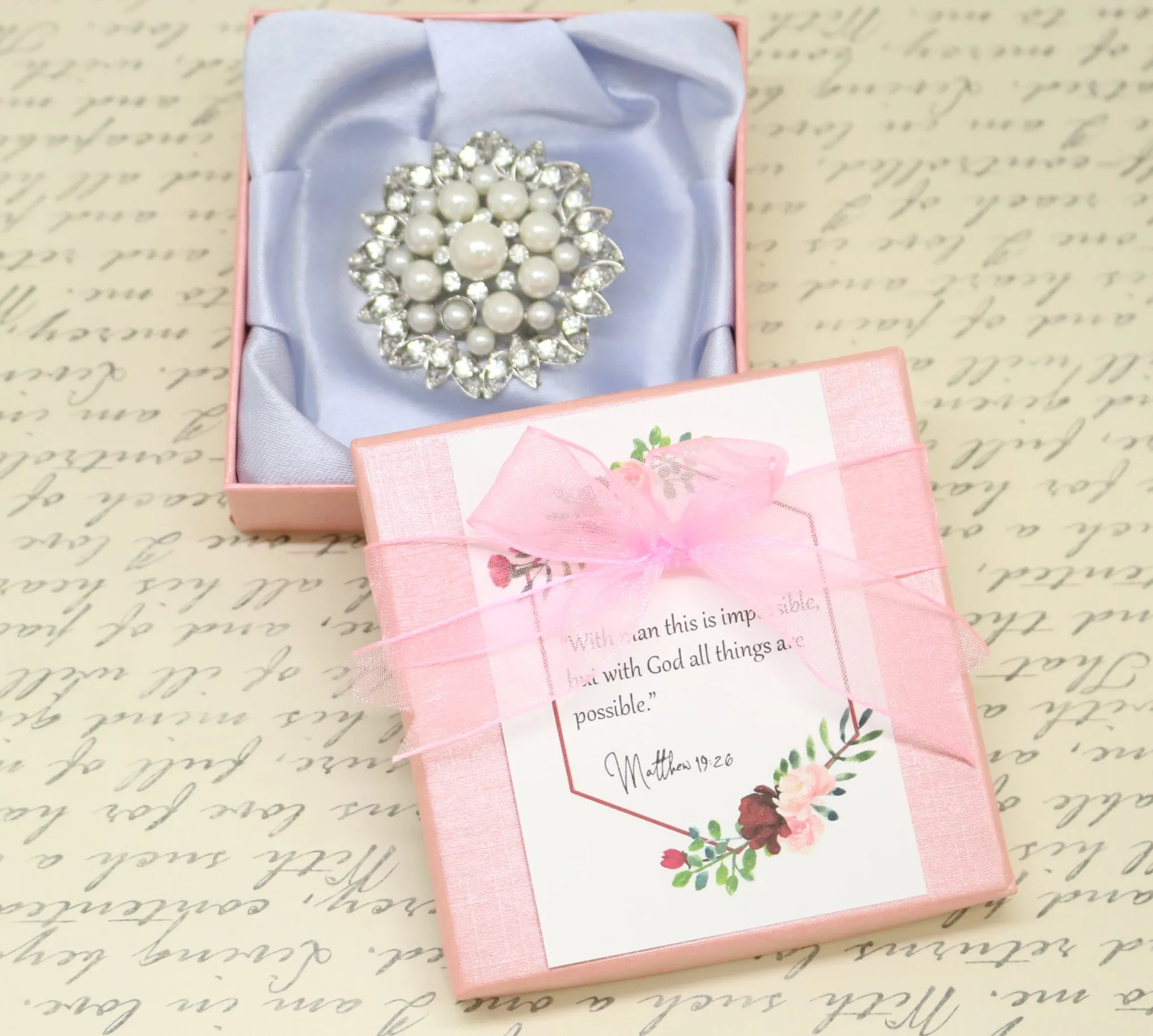 Pearl Rhinestone Brooch, bible message, Love Hope message, Christian gift, Christian Jewelry, thank you,Trust in the LORD message