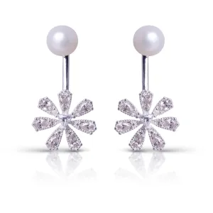 Pearl with Rhinestone Flower Drop Earrings